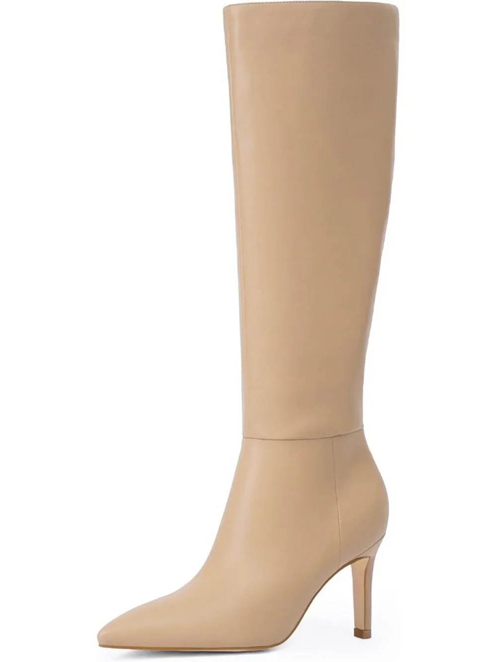 Women's Nude Pointed Toe Faux Leather Stiletto Heel Over The Knee Boots